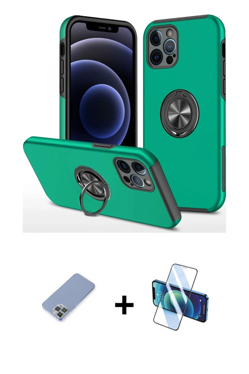 ieg™ iPhone 12 Pro Kılıf Odak Form Prime - Siyah 3D Antistatik Seramik Nano Ekran Koruyucu + Koyu Ye