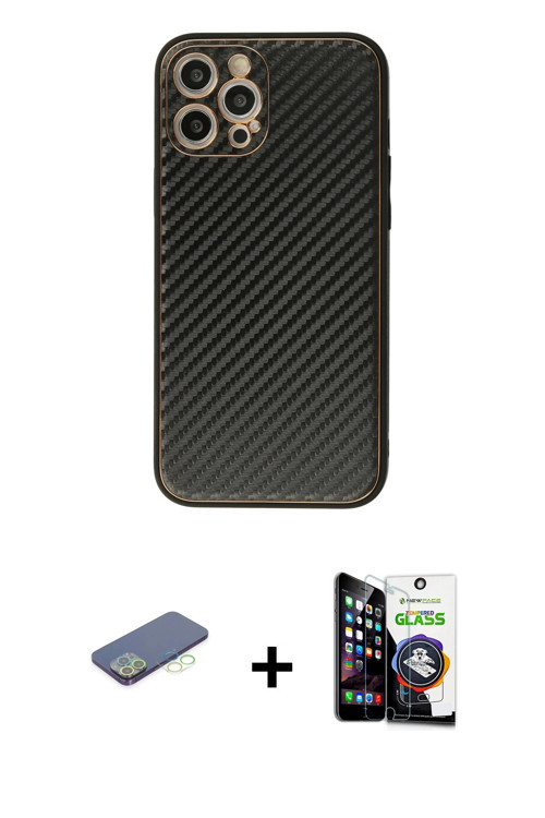 ieg™ iPhone 12 Pro Max Kılıf Ahenk Işık - Şeffaf Temperli Cam Ekran Koruyucu + Yeşil Renkli Kamera L