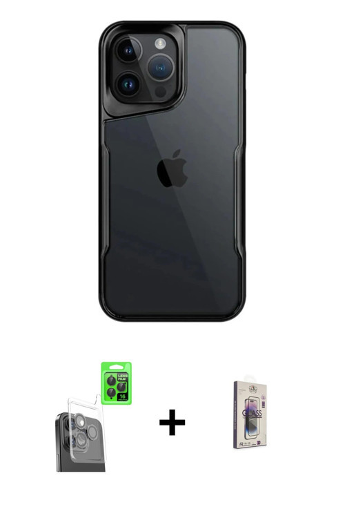ieg™ iPhone 16 Pro Kılıf Akış Çizgi Koleksiyonu - Siyah Bilvis 3D Cam Ekran Koruyucu + Siyah Raze Me
