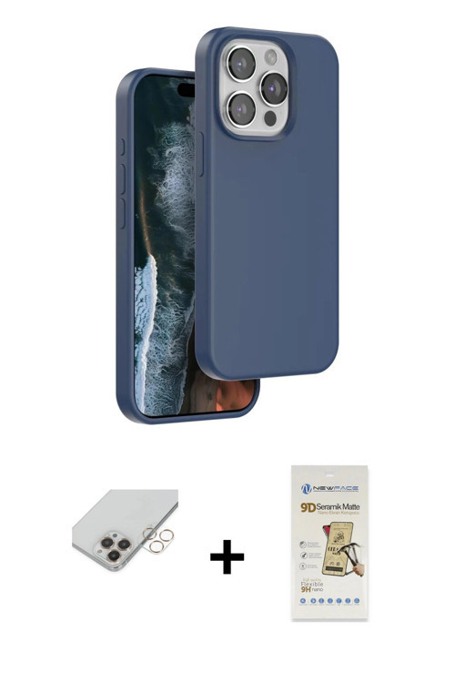 ieg™ iPhone 14 Pro Max Kılıf Kıvılcım Çizgi Serisi - Siyah Mat Seramik Nano Ekran Koruyucu + Gold Ba