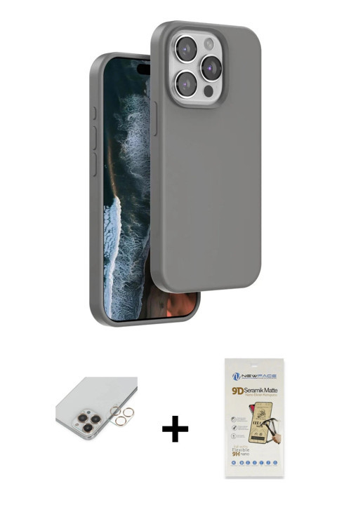 ieg™ iPhone 14 Pro Max Kılıf Kıvılcım Çizgi Serisi - Siyah Mat Seramik Nano Ekran Koruyucu + Gold Ba