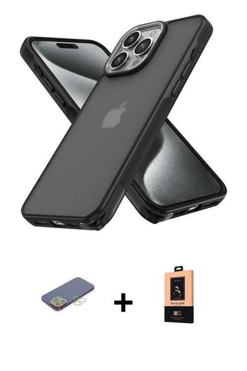 ieg™ iPhone 13 Pro Max Kılıf Atlas Form - Şeffaf Maxco Cam Ekran Koruyucu + Sarı Renkli Kamera Lens