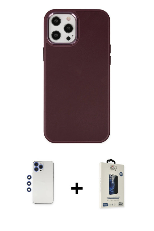 ieg™ iPhone 12 Pro Max Kılıf Çekirdek Çizgi - Siyah Bilvis Hayalet Cam Ekran Koruyucu + Lacivert Shi