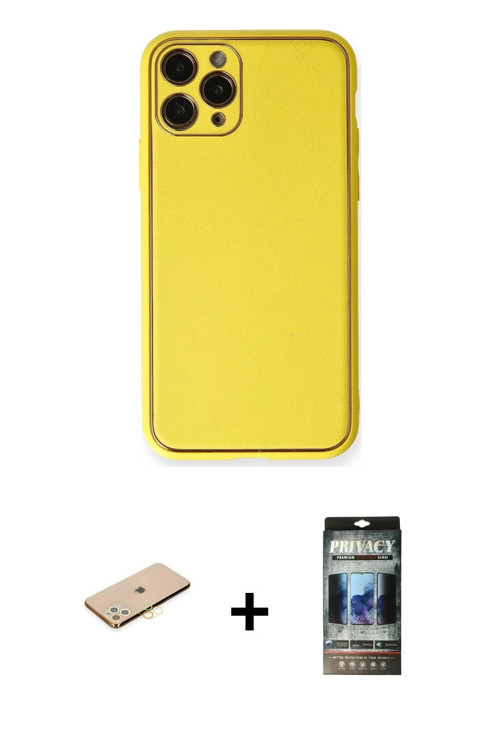ieg™ iPhone 11 Pro Kılıf Yadigar Klasik - Siyah 34D Hayalet Izgaralı Cam + Pembe Renkli Kamera Lens