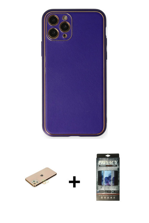 ieg™ iPhone 11 Pro Kılıf Yadigar Klasik - Siyah 34D Hayalet Izgaralı Cam + Pembe Renkli Kamera Lens