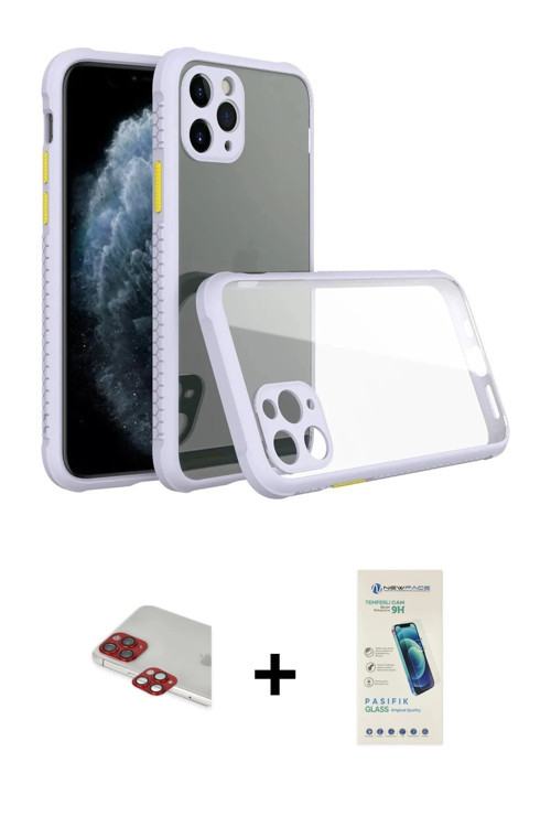 ieg™ iPhone 11 Pro Max Kılıf Nova Asil Özel Seri - Şeffaf Pasifik Cam Ekran Koruyucu + Kırmızı Pers