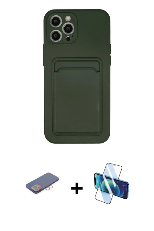 ieg™ iPhone 12 Pro Max Kılıf Vadi Çizgi Prime - Siyah 3D Antistatik Cam Ekran Koruyucu + Pembe Renkl