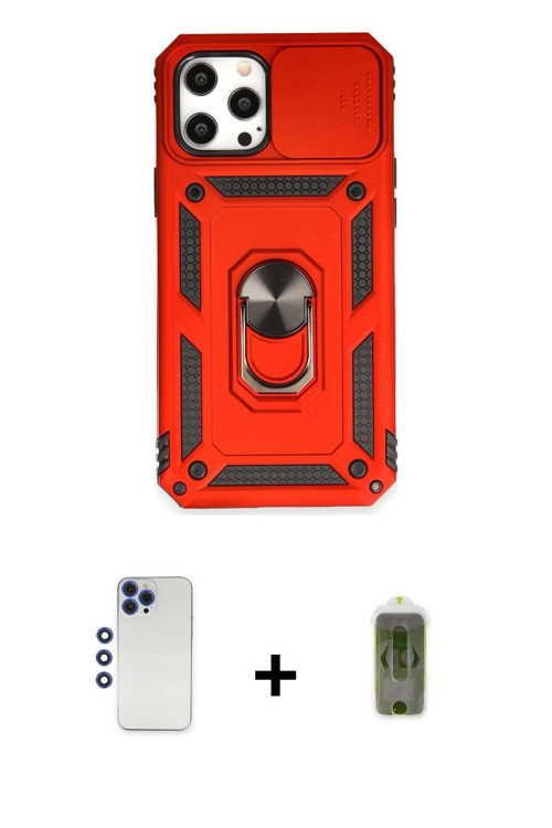 ieg™ iPhone 12 Pro Max Kılıf Ahenk Klasik - Siyah Joko Magic 5D Hayalet Cam + Lacivert Shine Kamera