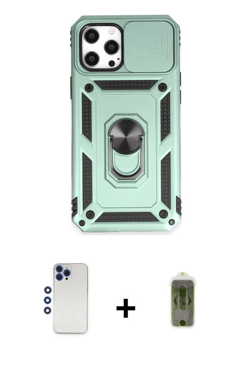 ieg™ iPhone 12 Pro Max Kılıf Ahenk Klasik - Siyah Joko Magic 5D Hayalet Cam + Lacivert Shine Kamera