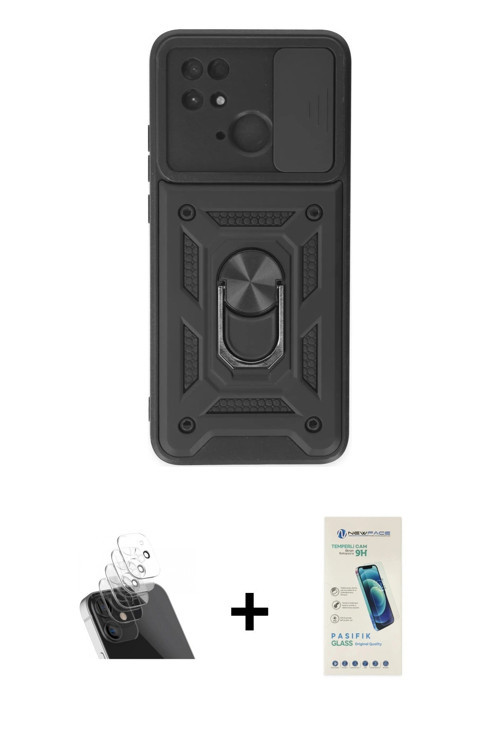 ieg™ Redmi 10C Kılıf Ahenk Klasik - Şeffaf Pasifik Cam Ekran Koruyucu + Şeffaf Kamera Lens Koruma Ca