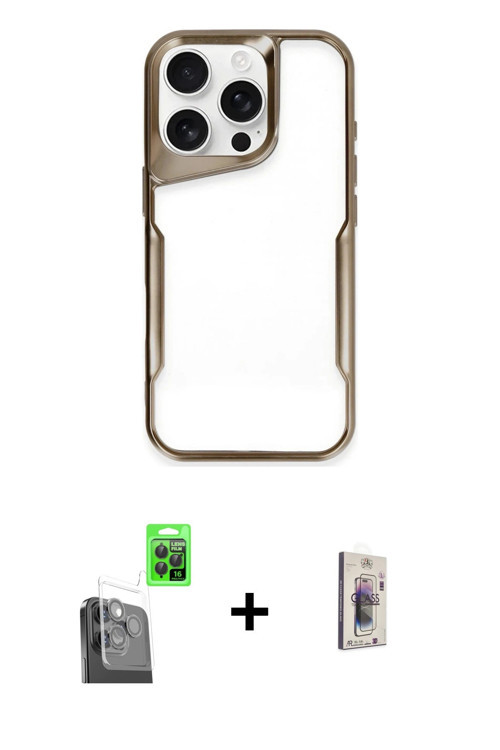 ieg™ iPhone 16 Pro Kılıf Akış Çizgi Koleksiyonu - Siyah Bilvis 3D Cam Ekran Koruyucu + Siyah Raze Me