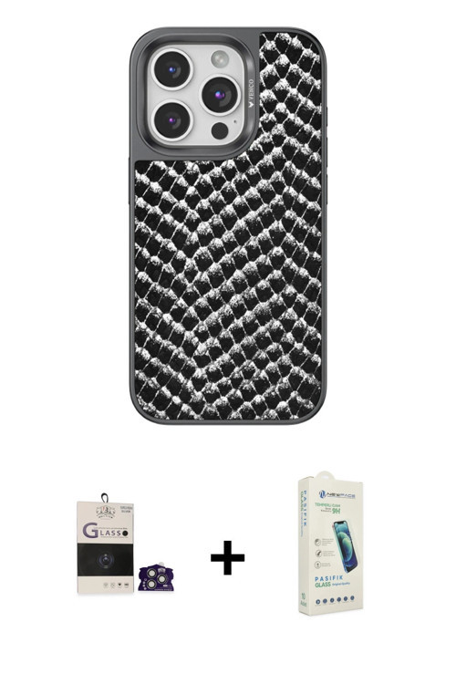 ieg™ iPhone 14 Pro Max Kılıf Vadi Özel Seri - Şeffaf Pasifik Cam Ekran Koruyucu + Gümüş Bilvis Titan