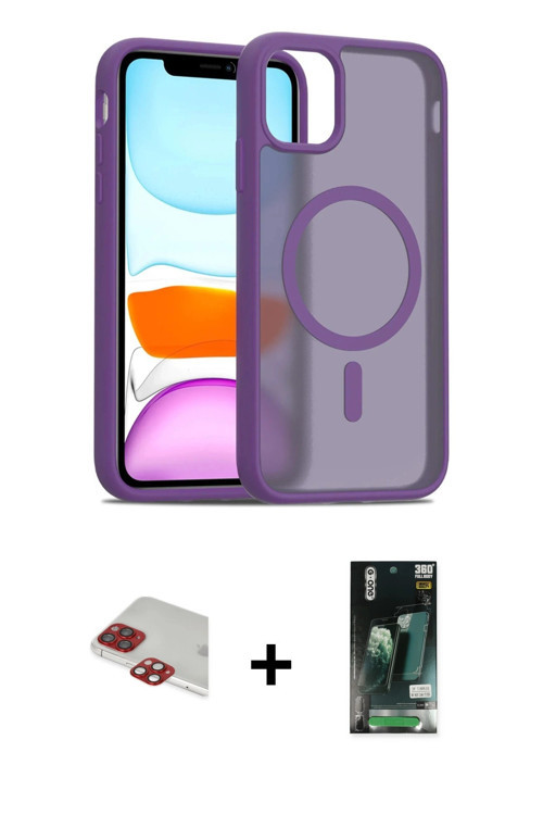 ieg™ iPhone 11 Pro Max Kılıf Siluet Minimal Prime - Siyah 360 Mat Full Body Arka Koruyucu + Kırmızı
