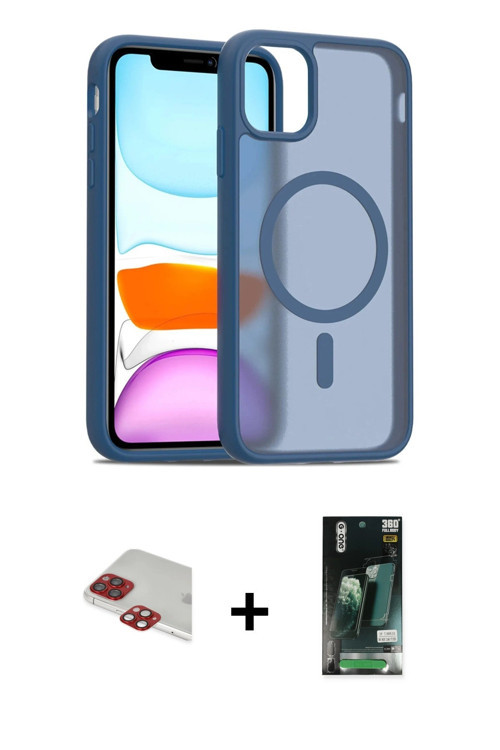 ieg™ iPhone 11 Pro Max Kılıf Siluet Minimal Prime - Siyah 360 Mat Full Body Arka Koruyucu + Kırmızı