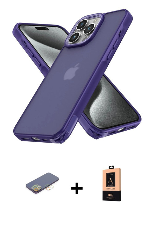 ieg™ iPhone 13 Pro Max Kılıf Atlas Form - Şeffaf Maxco Cam Ekran Koruyucu + Sarı Renkli Kamera Lens
