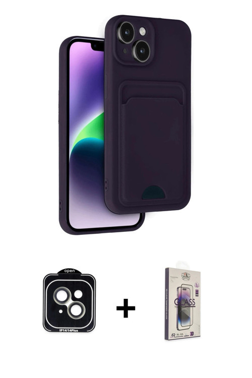ieg™ iPhone 14 Kılıf Vadi Çizgi Prime - Siyah Bilvis 3D Cam Ekran Koruyucu + Yeşil PVD Metal Kamera