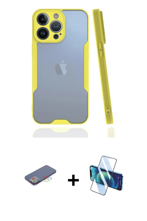 ieg™ iPhone 13 Pro Kılıf Atlas Asil Serisi - Siyah 3D Antistatik Seramik Nano Ekran Koruyucu + Mavi