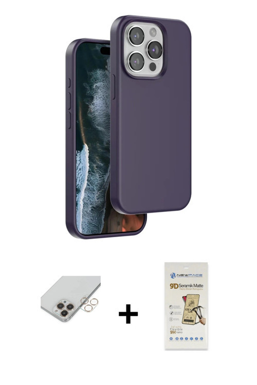 ieg™ iPhone 14 Pro Max Kılıf Kıvılcım Çizgi Serisi - Siyah Mat Seramik Nano Ekran Koruyucu + Gold Ba