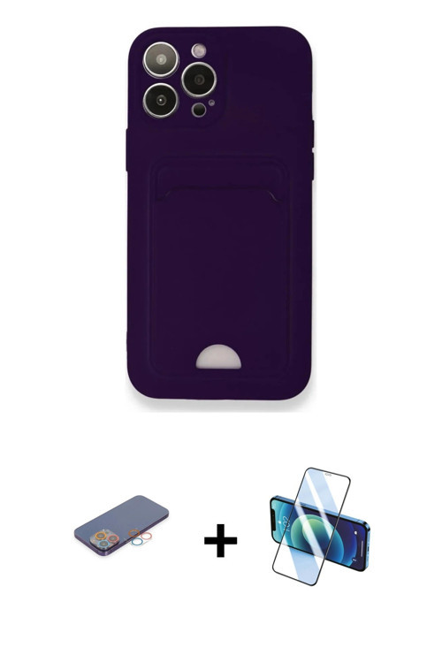 ieg™ iPhone 12 Pro Max Kılıf Vadi Çizgi Prime - Siyah 3D Antistatik Cam Ekran Koruyucu + Pembe Renkl