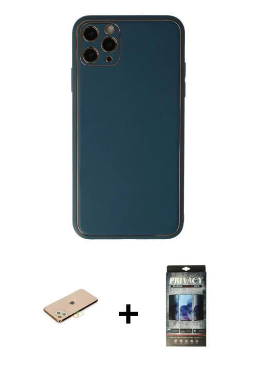 ieg™ iPhone 11 Pro Kılıf Yadigar Klasik - Siyah 34D Hayalet Izgaralı Cam + Pembe Renkli Kamera Lens