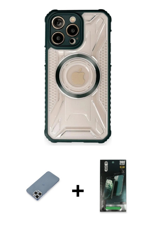 ieg™ iPhone 12 Pro Max Kılıf Kutup Modern - Şeffaf 360 Full Body Arka Koruyucu + Gümüş Metal Kamera
