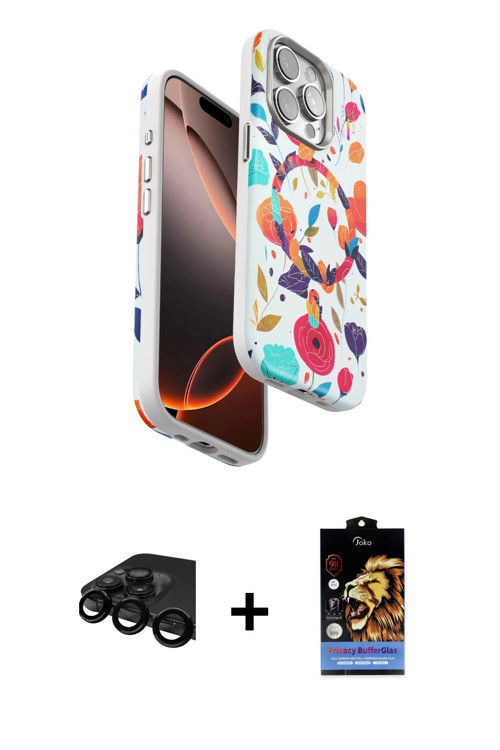 ieg™ iPhone 15 Pro Max Kılıf Siluet Doku - Siyah Buffer Hayalet Cam Ekran Koruyucu + Siyah Raze Meta