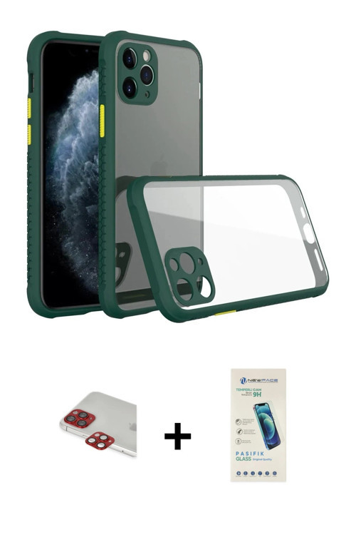 ieg™ iPhone 11 Pro Max Kılıf Nova Asil Özel Seri - Şeffaf Pasifik Cam Ekran Koruyucu + Kırmızı Pers