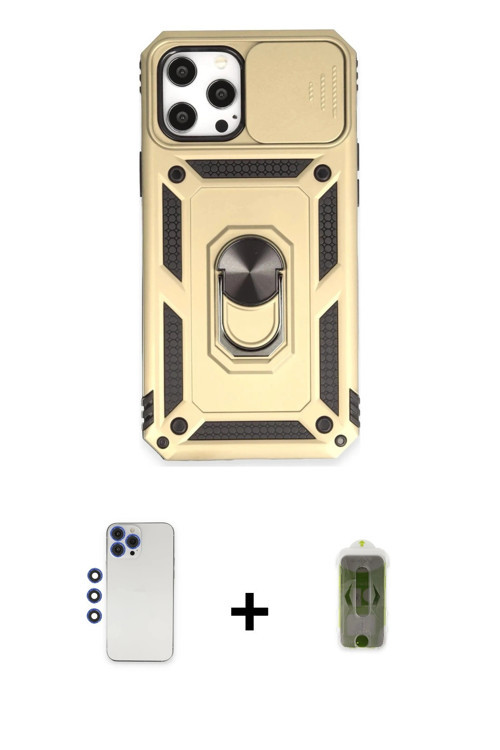 ieg™ iPhone 12 Pro Max Kılıf Ahenk Klasik - Siyah Joko Magic 5D Hayalet Cam + Lacivert Shine Kamera