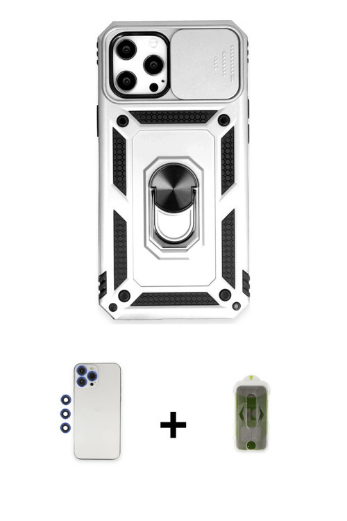 ieg™ iPhone 12 Pro Max Kılıf Ahenk Klasik - Siyah Joko Magic 5D Hayalet Cam + Lacivert Shine Kamera
