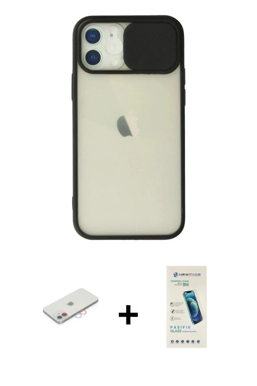 ieg™ iPhone 12 Kılıf Vadi Çizgi - Şeffaf Pasifik Cam Ekran Koruyucu + Pembe Renkli Kamera Lens Korum