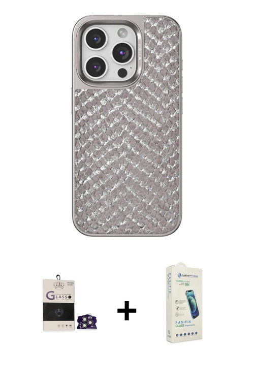 ieg™ iPhone 14 Pro Max Kılıf Vadi Özel Seri - Şeffaf Pasifik Cam Ekran Koruyucu + Gümüş Bilvis Titan