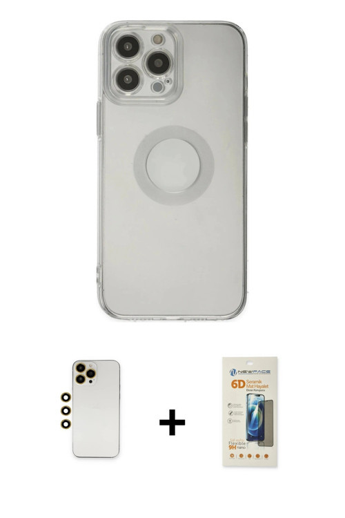 ieg™ iPhone 13 Pro Max Kılıf Kutup Klasik - Siyah 6D Mat Seramik Hayalet Nano Ekran Koruyucu + Gold