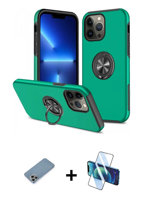ieg™ iPhone 13 Pro Max Kılıf Odak Form Prime - Siyah 3D Antistatik Cam Ekran Koruyucu + Gökkuşağı Sh