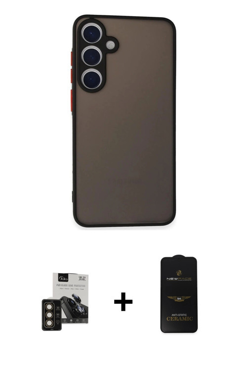 ieg™ Galaxy S24 Kılıf Ahenk Çizgi Serisi - Siyah 6D Antistatik Mat Seramik Hayalet Nano Ekran Koruyu