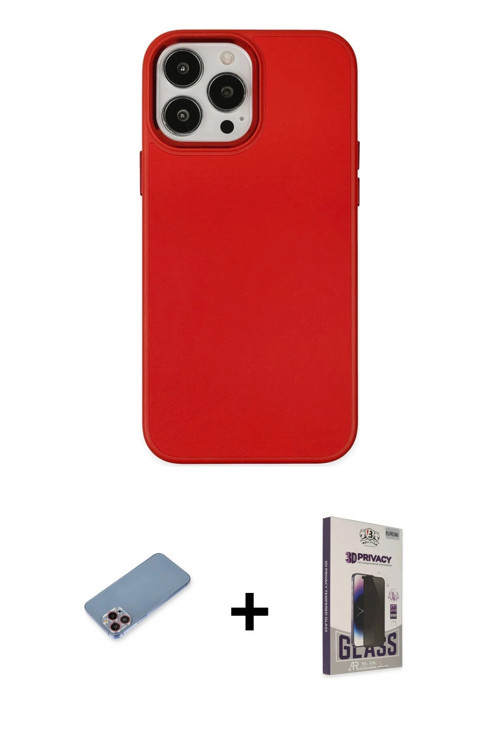 ieg™ iPhone 13 Pro Max Kılıf Çekirdek Çizgi - Siyah Bilvis Hayalet Cam Ekran Koruyucu + Pembe Shine