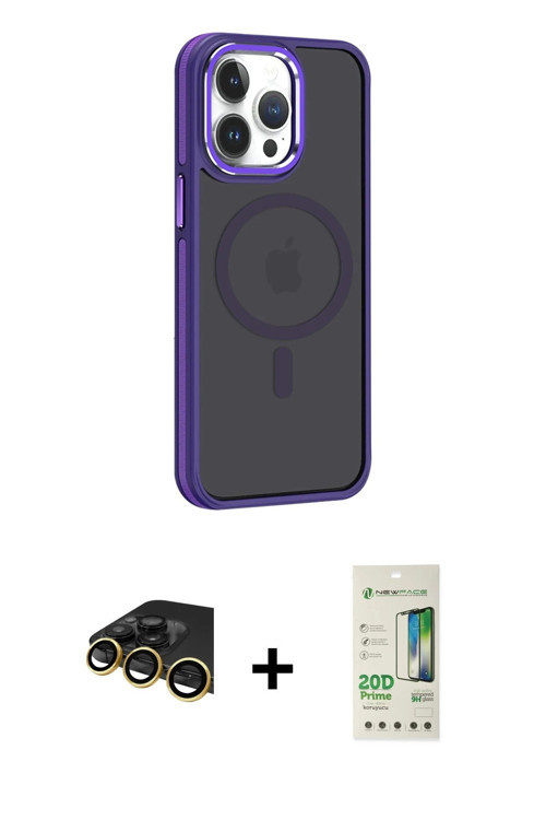 ieg™ iPhone 14 Pro Kılıf Yörünge Klasik - Siyah 20D Premium Cam Ekran Koruyucu + Gold Raze Metal Kam