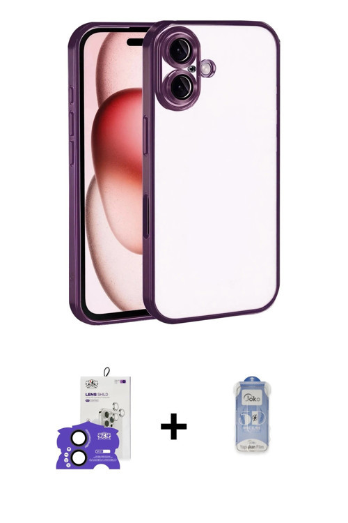 ieg™ iPhone 17 Kılıf Vadi Minimal - Siyah Joko Magic 5D Cam + Siyah Bilvis Titan Kamera Lens