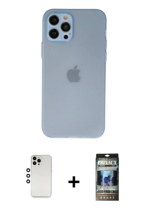ieg™ iPhone 12 Pro Kılıf Atlas Minimal Prime - Siyah 34D Hayalet Izgaralı Cam + Gümüş Shine Kamera L