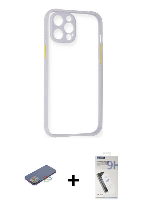 ieg™ iPhone 12 Pro Max Kılıf Nova Asil Özel Seri - Şeffaf Uv Polymer Nano Ekran Koruyucu + Mavi Renk