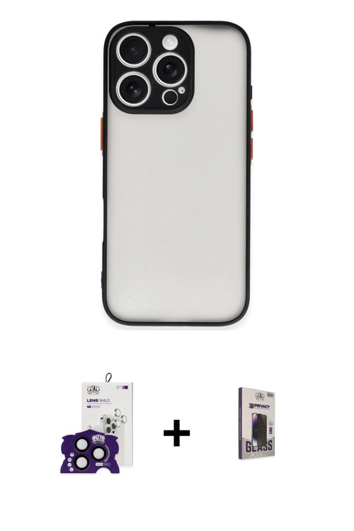 ieg™ iPhone 16 Pro Max Kılıf Ahenk Çizgi Serisi - Siyah Bilvis Hayalet Cam Ekran Koruyucu + Siyah Bi