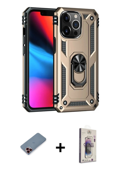 ieg™ iPhone 13 Pro Max Kılıf Ahenk Klasik Koleksiyonu - Siyah Bilvis 3D Cam Ekran Koruyucu + Kırmızı