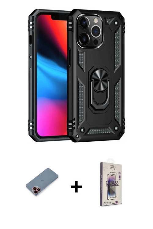 ieg™ iPhone 13 Pro Max Kılıf Ahenk Klasik Koleksiyonu - Siyah Bilvis 3D Cam Ekran Koruyucu + Kırmızı