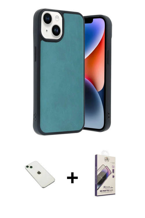 ieg™ iPhone 14 Kılıf Kıvılcım Işık Serisi - Siyah Bilvis 3D Mat Cam Ekran Koruyucu + Yeşil Diamond K