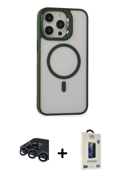 ieg™ iPhone 15 Pro Max Kılıf Ahenk Klasik Özel Seri - Siyah Bilvis Hayalet Cam Ekran Koruyucu + Laci