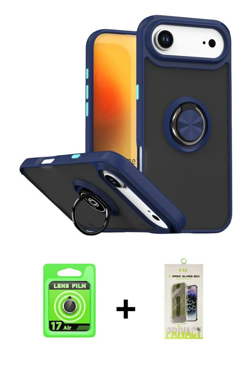 ieg™ iPhone 17 Air Kılıf Yörünge Çizgi - Siyah Joko Magic 5D Hayalet Cam + Gold Raze Metal Kamera Le
