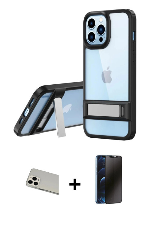 ieg™ iPhone 13 Pro Max Kılıf Yadigar Yansıma - Siyah 3D Antistatik Hayalet Cam Ekran Koruyucu + Beya