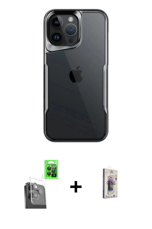 ieg™ iPhone 16 Pro Kılıf Akış Çizgi Koleksiyonu - Siyah Bilvis 3D Cam Ekran Koruyucu + Siyah Raze Me