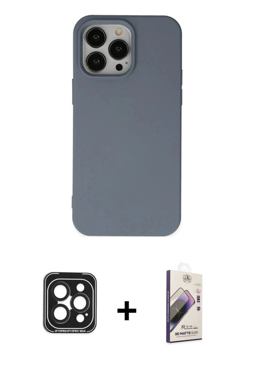 ieg™ iPhone 15 Pro Max Kılıf Ahenk Serisi - Siyah Bilvis 3D Mat Cam Ekran Koruyucu + Siyah PVD Metal