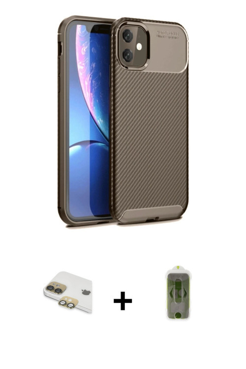 ieg™ iPhone 11 Kılıf Eksen Form Prime - Siyah Joko Magic 5D Hayalet Cam + Gold Pers Alüminyum Kamera