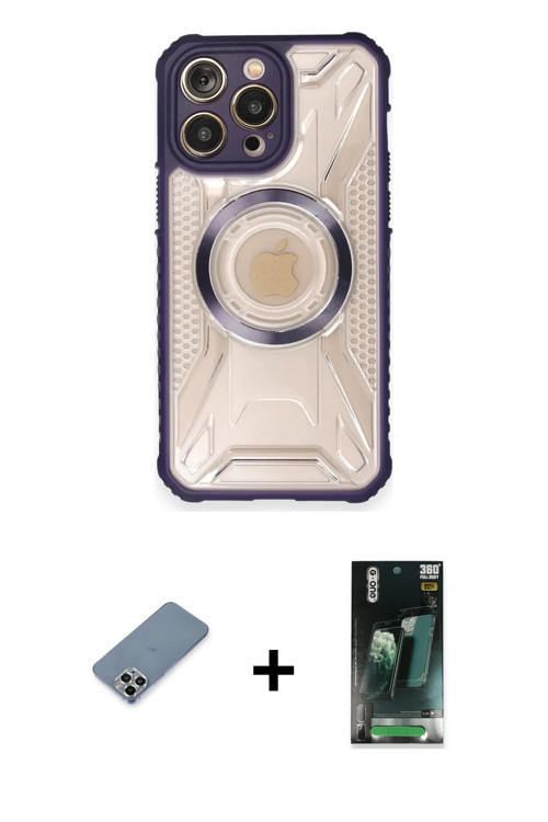 ieg™ iPhone 12 Pro Max Kılıf Kutup Modern - Şeffaf 360 Full Body Arka Koruyucu + Gümüş Metal Kamera